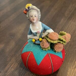Vintage Porcelain 1/2 Doll pincushion